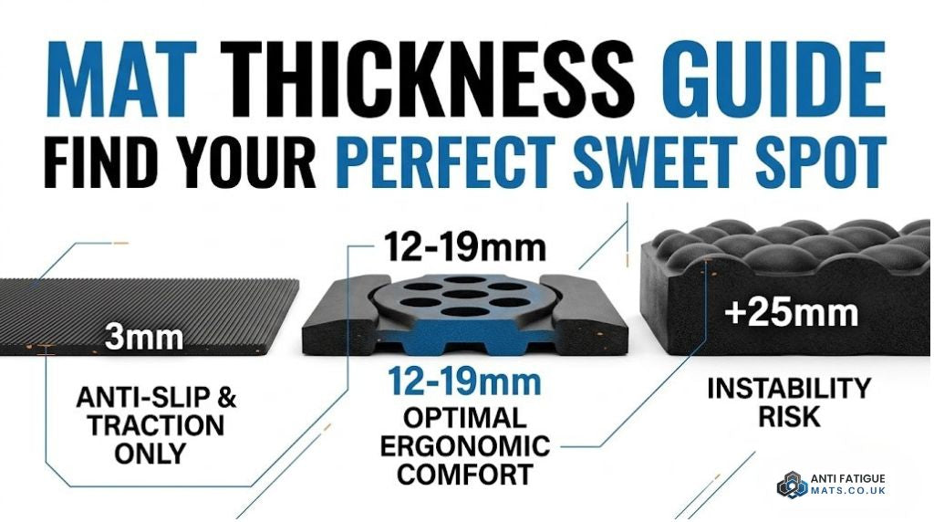 Discover the ideal thickness for anti-fatigue mats based on your environment. Learn how to balance cushioning, stability, and safety for your UK workspace.