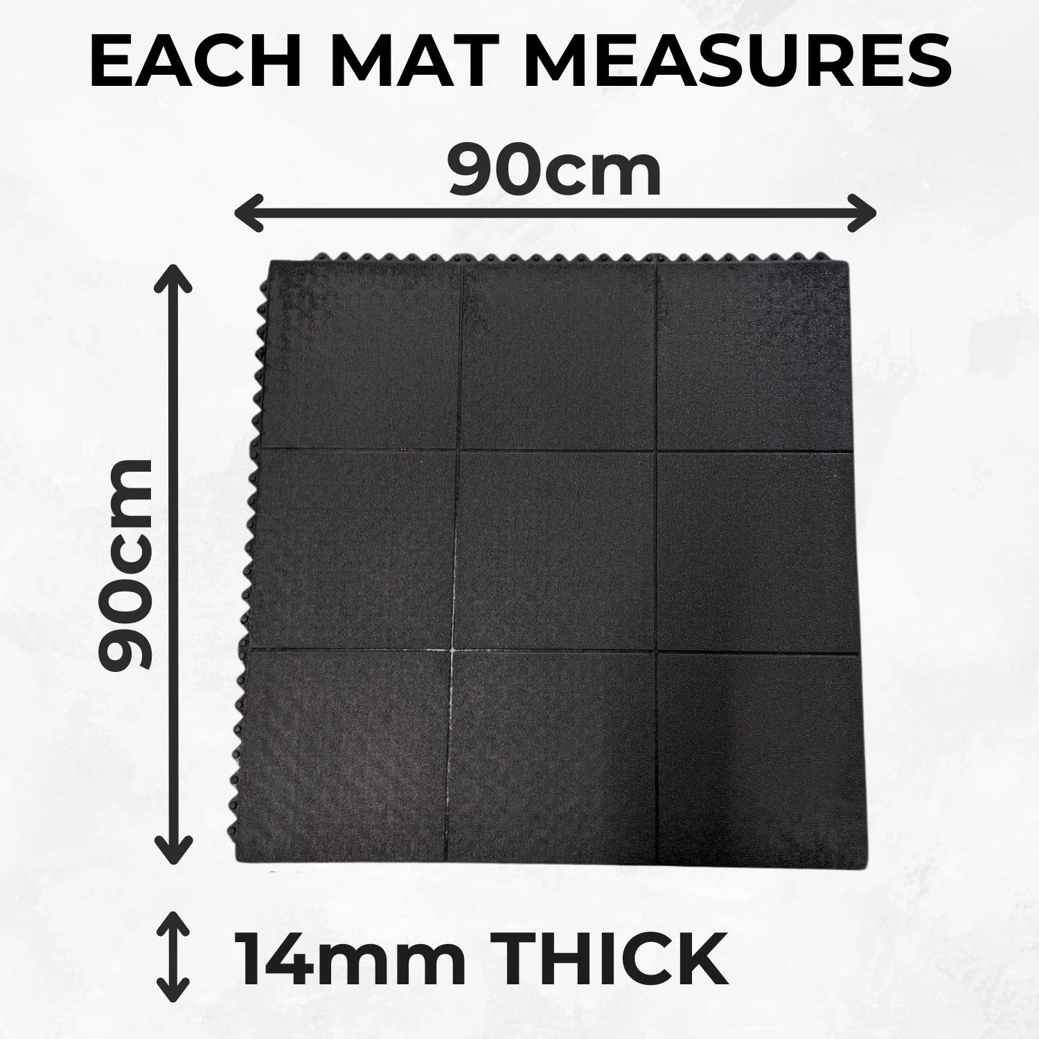Rubber Gym Floor Tiles | 10 Mat Pack Of Heavy Duty 14mm Interlocking 900 x 900mm