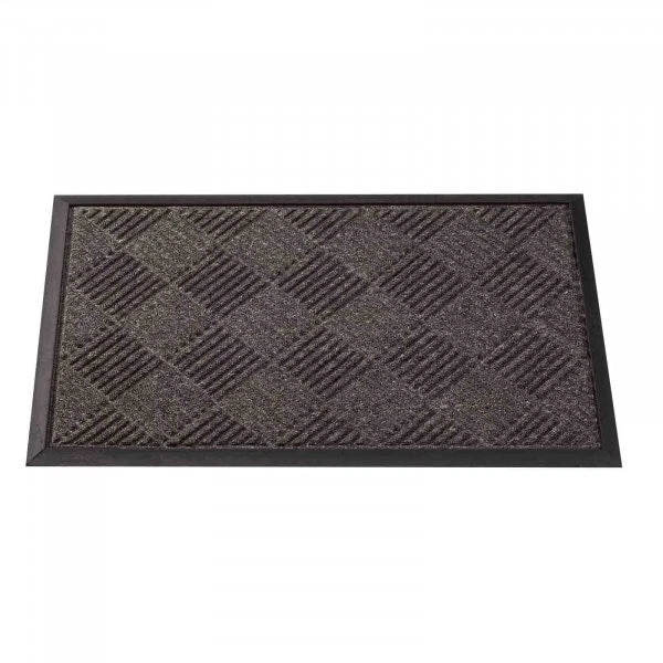 Grey Door Mat Checked Non Slip Outdoor Indoor Absorbent Rubber Back Entrance Mat