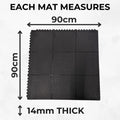 Rubber Gym Floor Tiles | 12 Mat Pack Of Heavy Duty 14mm Interlocking 900 x 900mm